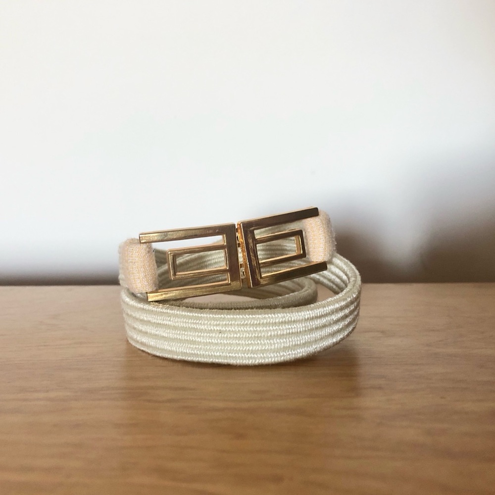 Vintage Cream Gold Clasp Stretchy Skinny Belt